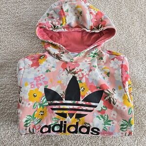 Adidas Youth Medium (11-12Y) Girls Floral Pink Hoodie Sweatshirt‎ Pockets Flower